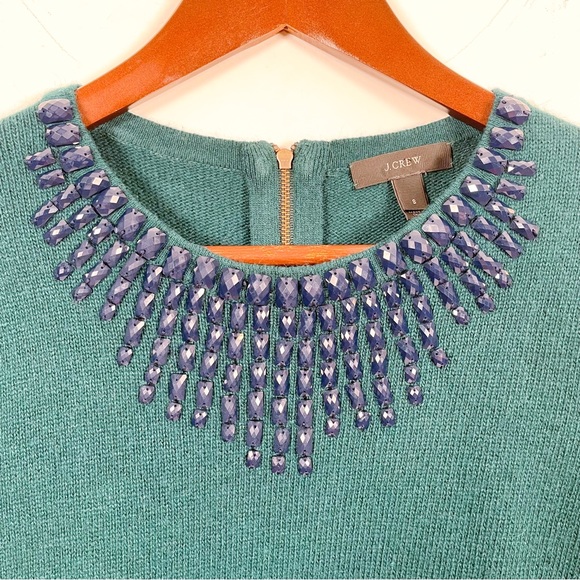 J.Crew Green Jewelled Crewneck Wool Sweater - Picture 5 of 6